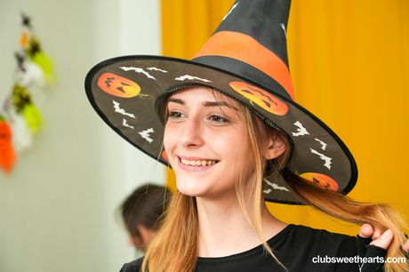 club sweethearts: Wonderful girls in costumes have a lesbian orgy at a Halloween party