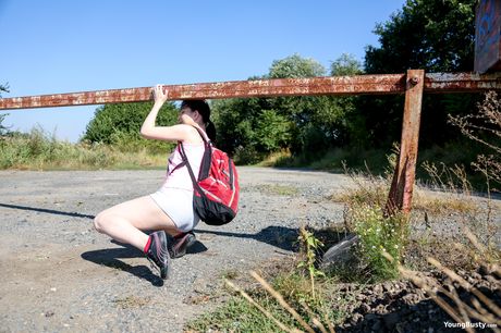 young busty: Dark haired teen Daphne Angel takes off her clothes before masturbating