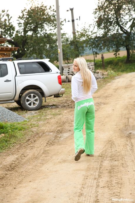 young busty: Light-Haired czech doll Cindy F gets naked on a car before masturbating