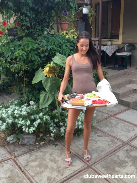 club sweethearts: Delicate hungarian cutie Adriana Brill presents her small tits and unveils herself in the nude outdoors