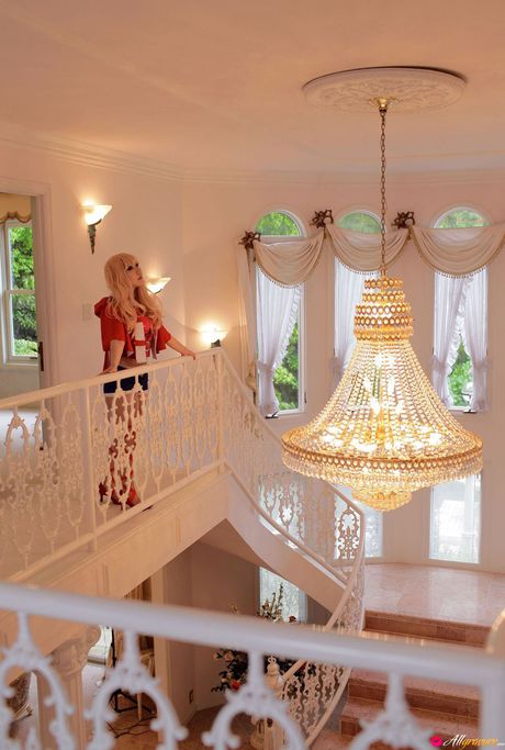 all gravure: Blonde japanese covergirl Saku flaunts her bald pussy while wearing a sailor dress