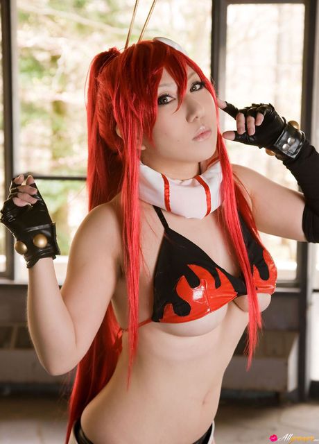 all gravure: Redhead japanese stunner Ayaka Gekijou gets naked in a black bikini and gloves