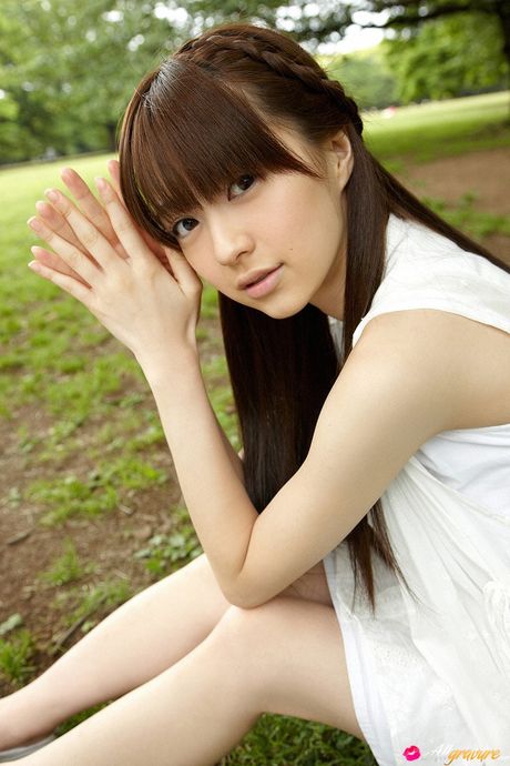 all gravure: Asian teen Rina Aizawa reveals her amazing melons and poses in a white dress