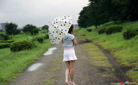 all gravure: La chica asiática Sakurako muestra sus tetas y su culo en un campo de flores silvestres