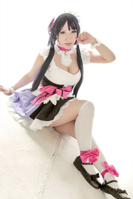 all gravure: Asian maid Saku poses in her uniform and demonstrates her huge tits