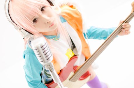 all gravure: Asian cutie Smile Grateful sports pink hair while posing in a black dress