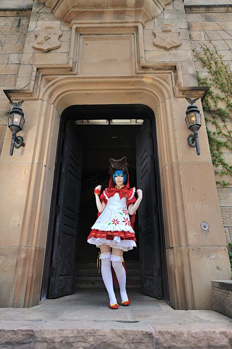 all gravure: Cute cosplayer Haruka reveals her natural small tits and her trimmed pussy outdoors