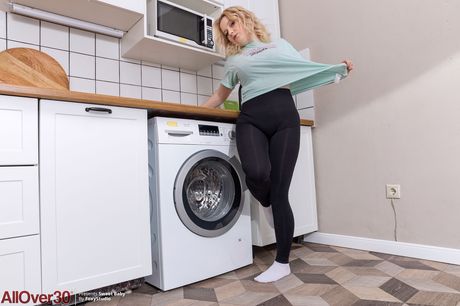 all over 30: Blonde czech housewife Baby Doll shows her perfect booty and masturbates in the kitchen