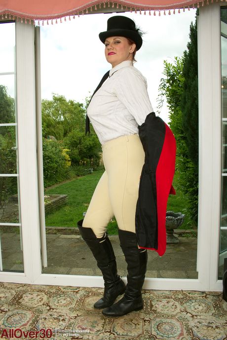 all over 30: Big Titted british mature Velvetina Fox shows off her big juggs and poses in a uniform