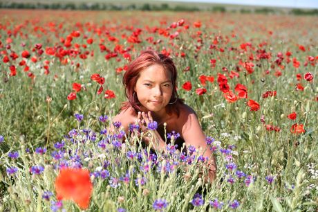 erotic beauty: Thin ukrainian red-head Nastia A gets naked in a field of flowers