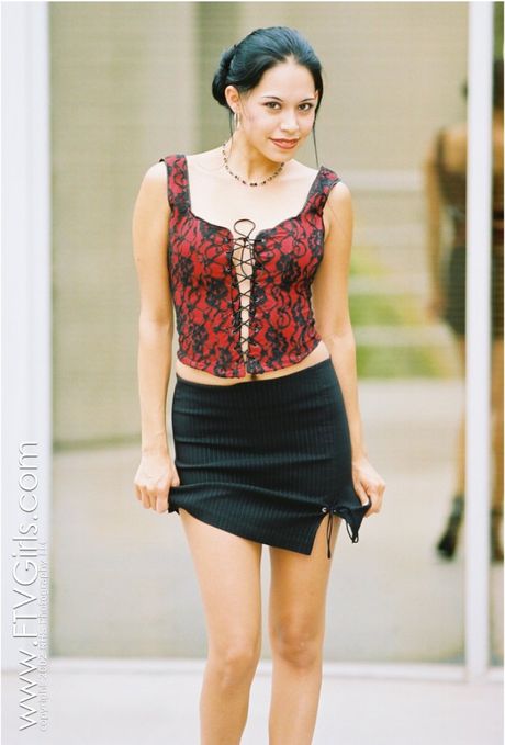 ftv girls: Dark haired teen Domino demonstrates her nice tits and ass in a corset