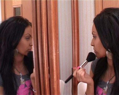 hometoyteens: Dark haired teen Shaylee finger spreads her pussy in front of a mirror