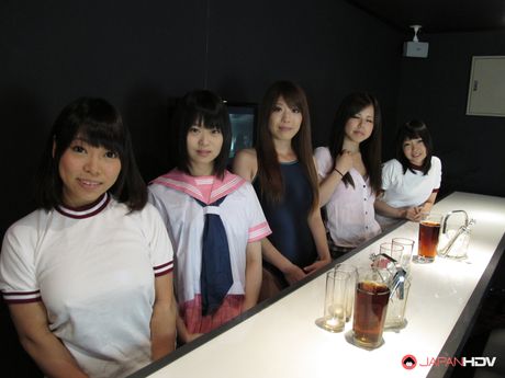 japan hdv: Four Asian sluts get naked before having sex with men at a bar