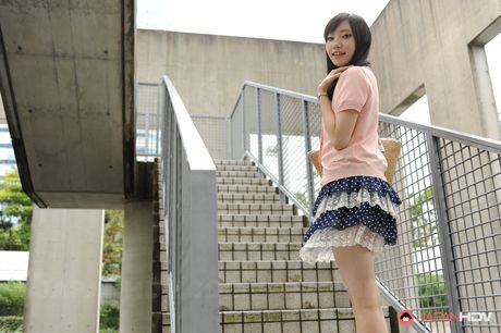 japan hdv: Asian doll Riko Tabe gets naked on a bench before a car ride