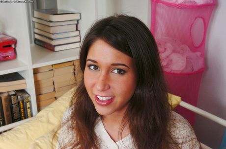 karups hometown amateurs: Thin teen Angel toys her tight pussy with a dildo in a solo