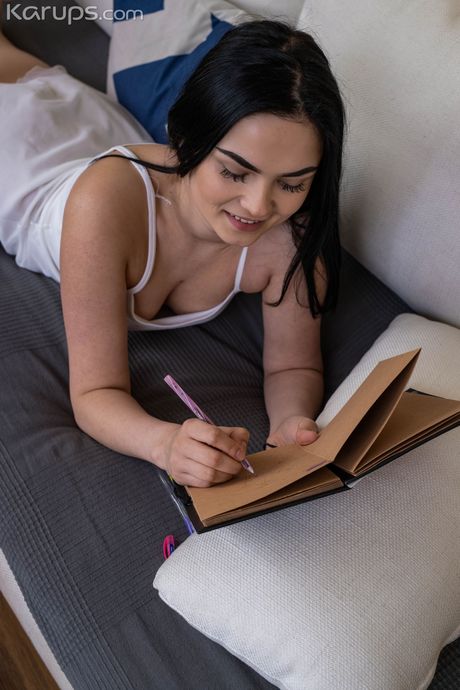 karups private collection: Dark haired teen Mileva gets totally naked before masturbating