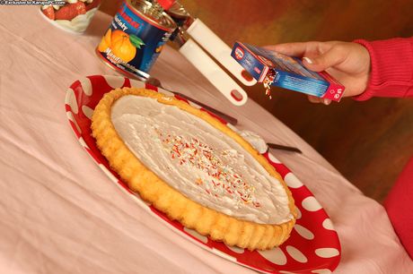 karups private collection: First-Class czech blonde Winter Peach removes a red dress to get totally naked