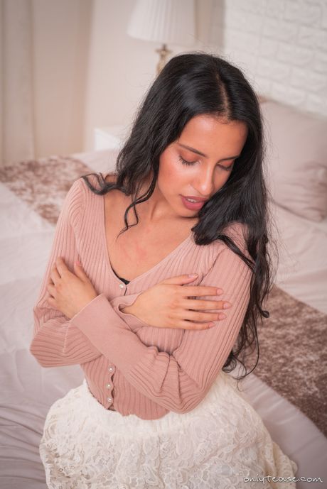 only tease: Sexy czech brunette Catalaya removes her dress and shows her hot body