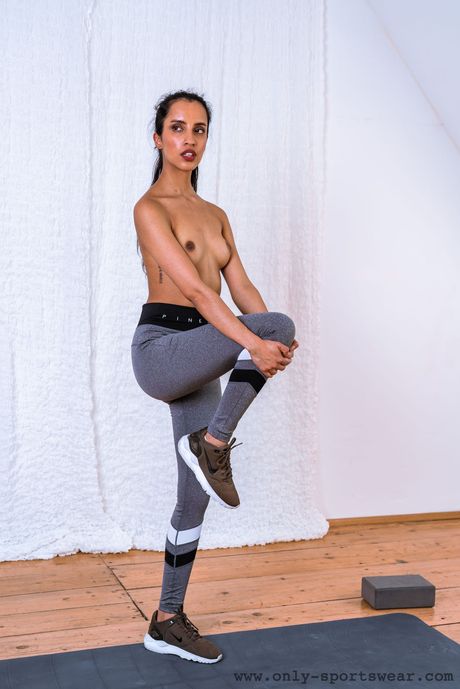 only sportswear: Sexy czech teen Catalaya gets naked in a pair of jeans and a sports bra