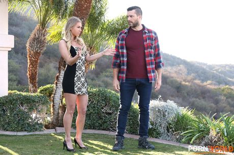 Blonde american wife Katie Morgan entices her gardener in black lingerie Blonde american wife Katie Morgan entices her gardener in black lingerie