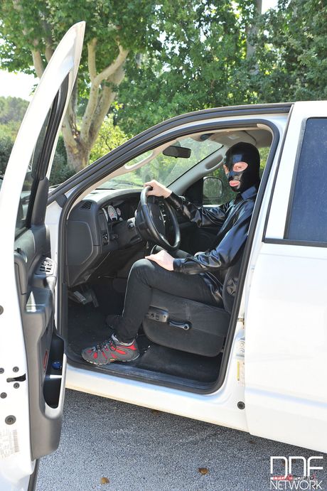 porn world: Latex-clad fetish model Latex Lucy gets spanked and humiliated in the back of a truck