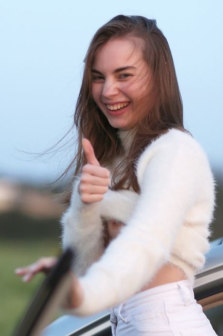 rylsky art: Cute russian teen Sofy Bee presents her tiny tits and her bald pussy in the woods