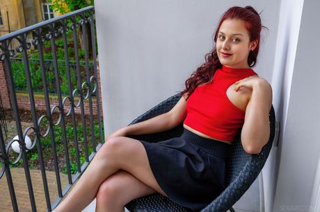 sex art: Beautiful moldovan ginger Olivia Honey slips off her panties before a finger