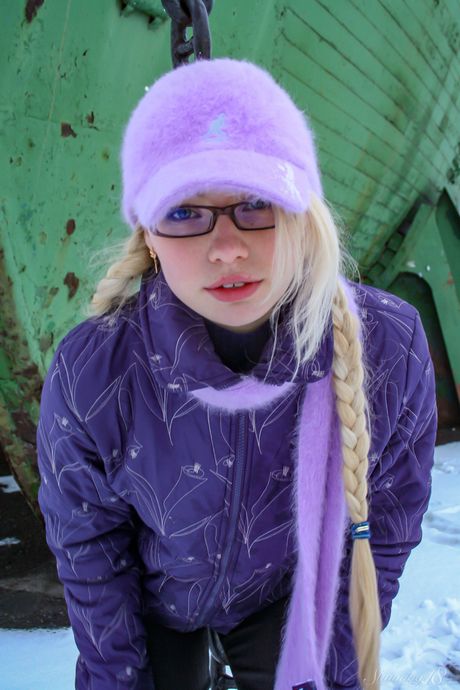 stunning 18: Blonde russian girl Olya N gets naked in a choker and a leather jacket