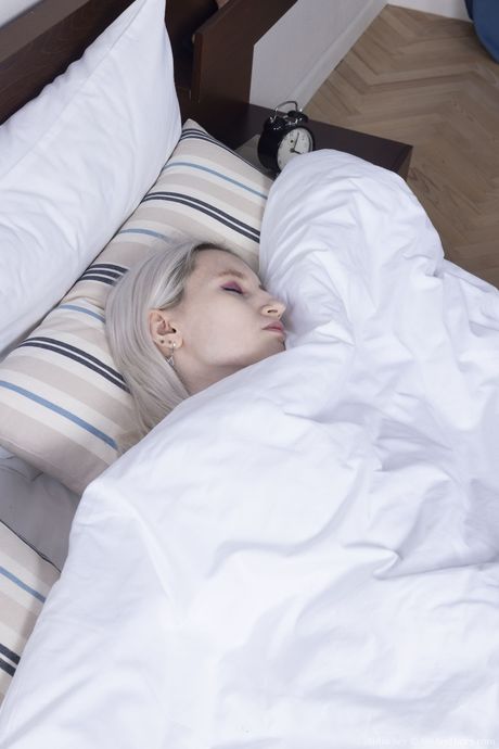 we are hairy: Slim russian teen Sofia Sey dildos her hairy pussy in a bedroom solo