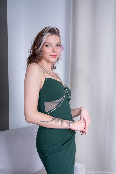 we are hairy: Perfect belarusian stunner Ly Mia doffs her dress and highlights her big boobs and hairy pussy